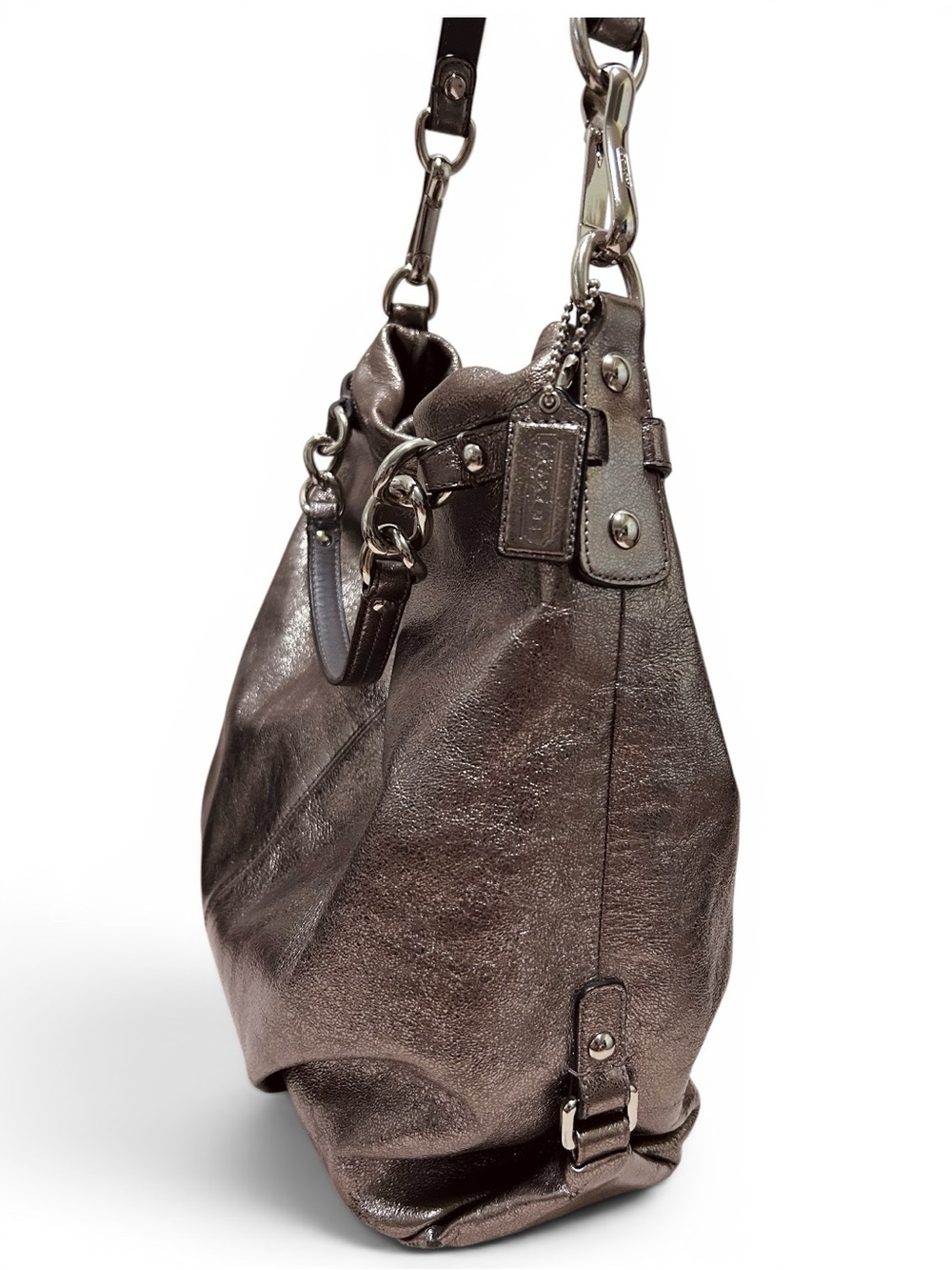 COACH Brooke Metallic Pewter Leather Hobo Shoulder Bag - Picture 4 of 11